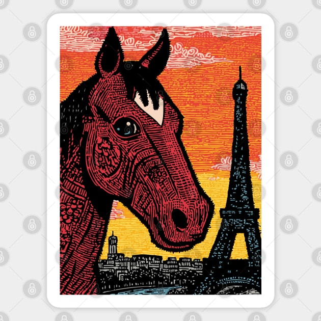 Paris Horse - Eiffel Tower Vintage Art Magnet by TuncGK